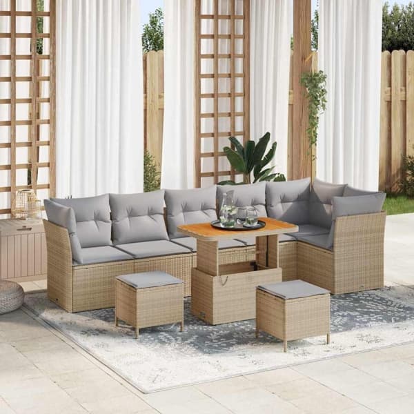 vidaXL Trädgårdsoffset 8 st Beige konstrotting Beige