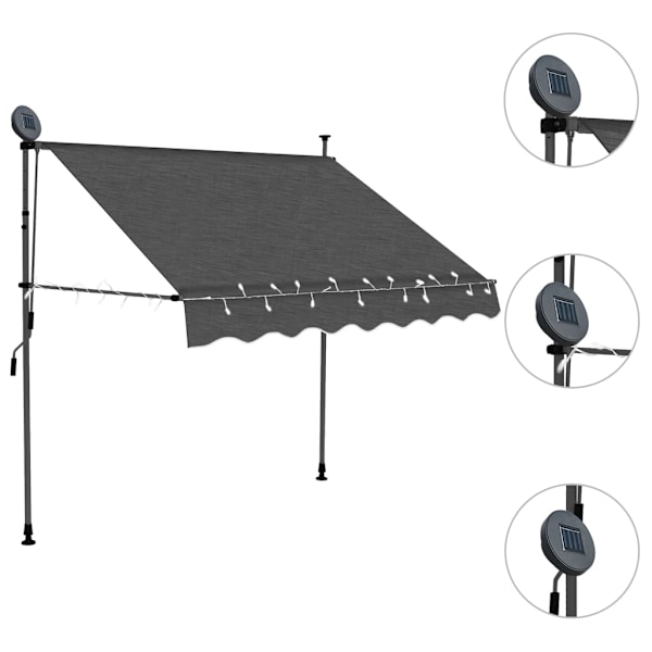 vidaXL Markis manuellt infällbar med LED 150 cm antracit Antracit