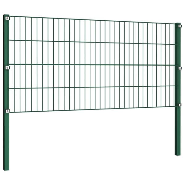 vidaXL Stängselpanel med stolpar järn 17x0,8 m grön Grön