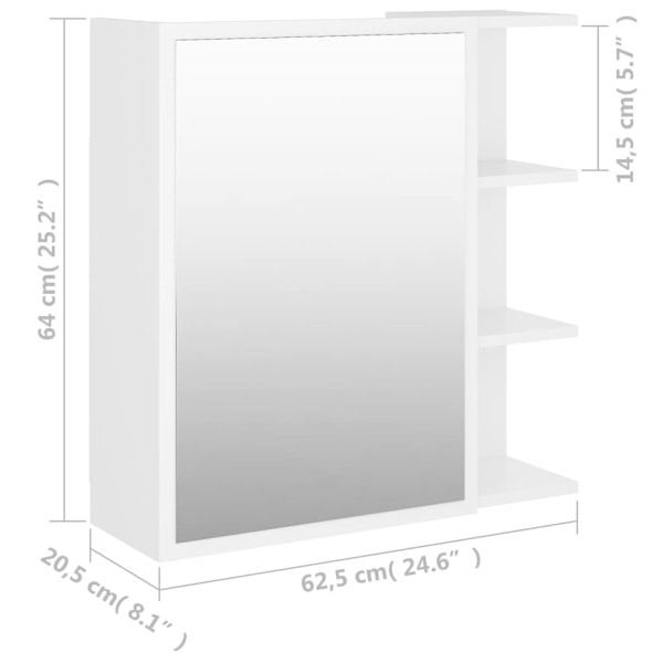 vidaXL Spegelskåp för badrum vit 62,5x20,5x64 cm konstruerat trä Vit