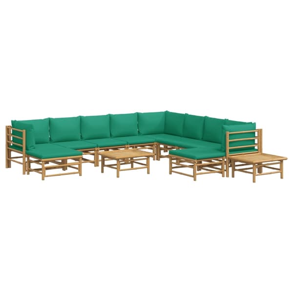 vidaXL Loungegrupp 12 delar gröna dynor bambu Brun