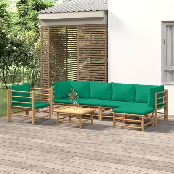vidaXL Loungegrupp 7 delar gröna dynor bambu Brun