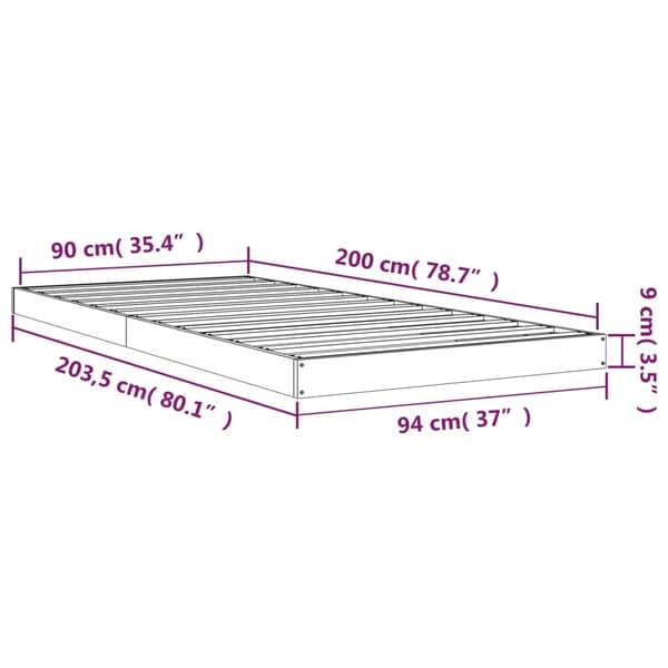 vidaXL Sängram grå 90x200 cm massiv furu Grå