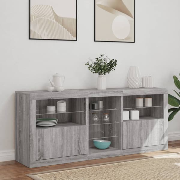 vidaXL Skänk med LED-belysning grå sonoma 162x37x67 cm Grå