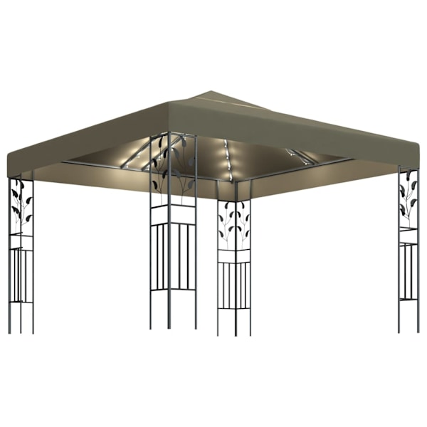 vidaXL Paviljong med ljusslinga LED 3x3 m taupe Taupe