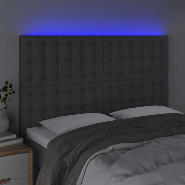 vidaXL Sänggavel LED mörkgrå 144x5x118/128 cm tyg Grå