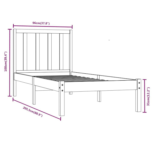 vidaXL Sängram svart massiv furu 90x200 cm Svart