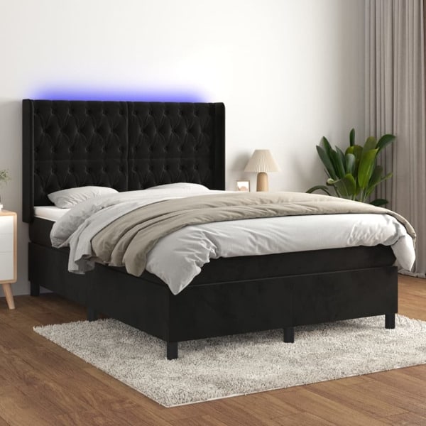 vidaXL Ramsäng med madrass & LED svart 140x190 cm sammet Svart
