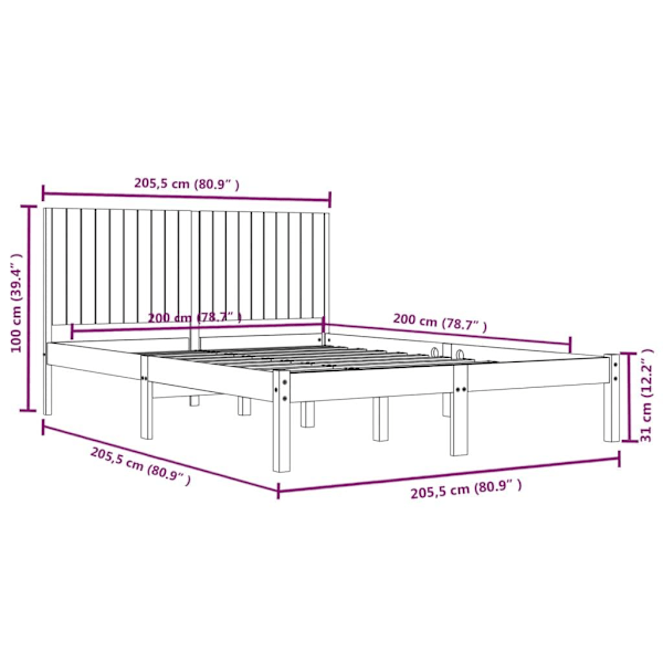 vidaXL Sängram honungsbrun massiv furu 200x200 cm Brun