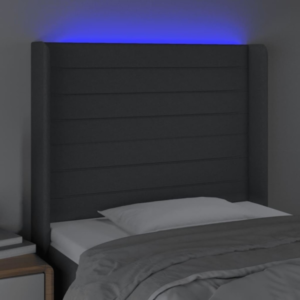 vidaXL Sänggavel LED mörkgrå 83x16x118/128 cm tyg Grå