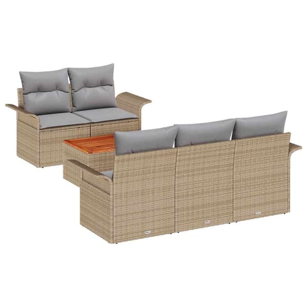 vidaXL Trädgårdsoffset 6 st Beige konstrotting Beige