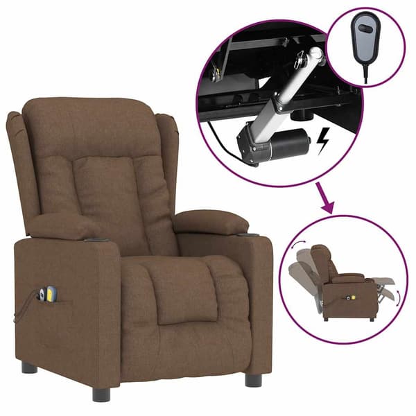 vidaXL Elektrisk massagefåtölj brun tyg Brun