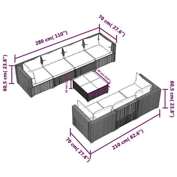 vidaXL Loungegrupp med dynor 8 delar konstrotting brun Brun