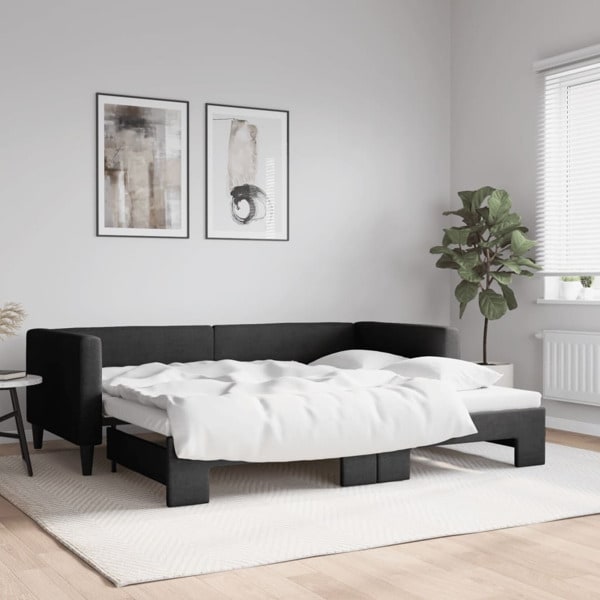 vidaXL Dagbädd utdragbar svart 90x200 cm tyg Svart