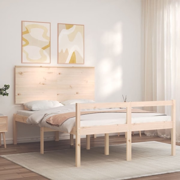 vidaXL Sängram med sänggavel massivt trä Brun