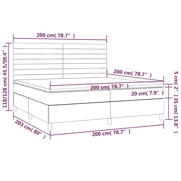 vidaXL Ramsäng med madrass & LED blå 200x200 cm tyg Blå