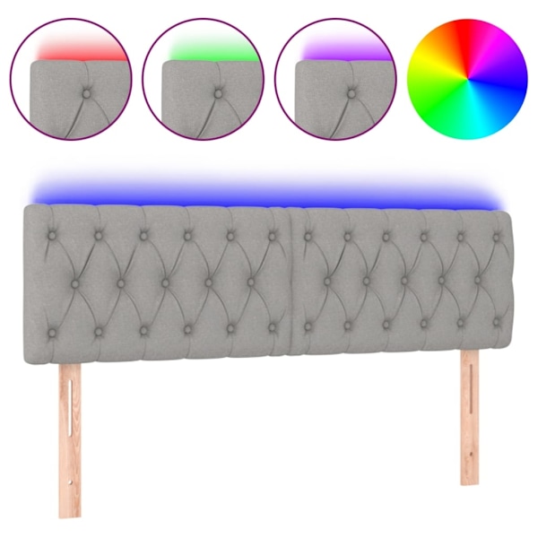vidaXL Sänggavel LED ljusgrå 160x7x78/88 cm tyg Grå