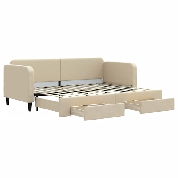 vidaXL Dagbädd utdragbar med lådor gräddvit 80x200 cm tyg Kräm