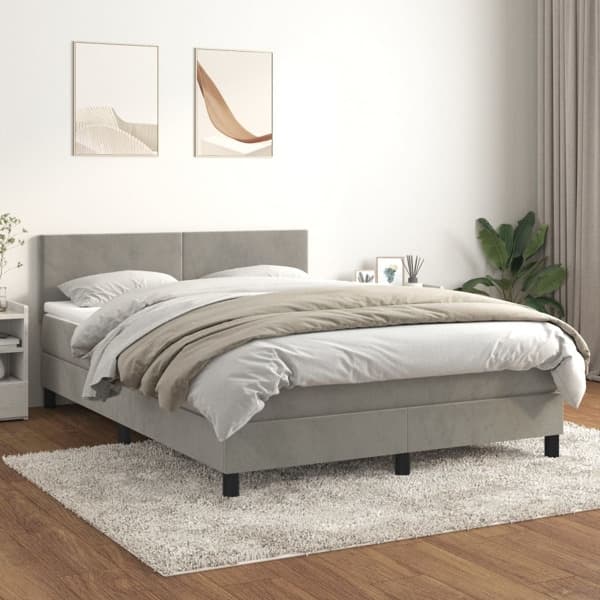 vidaXL Ramsäng med madrass ljusgrå 140x190 cm sammet Grå