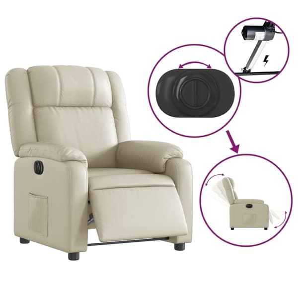vidaXL Elektrisk reclinerfåtölj gräddvit konstläder Kräm