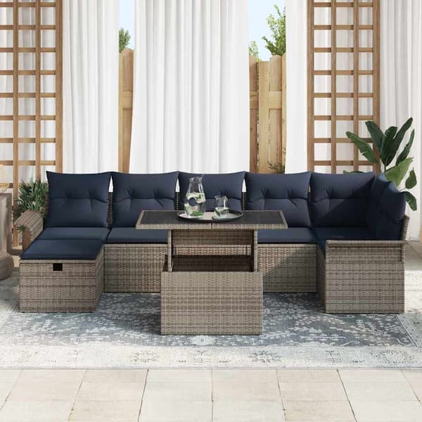 vidaXL Trädgårdsoffset med kudde med lagring 8 pcs Grå Poly rattan Grå