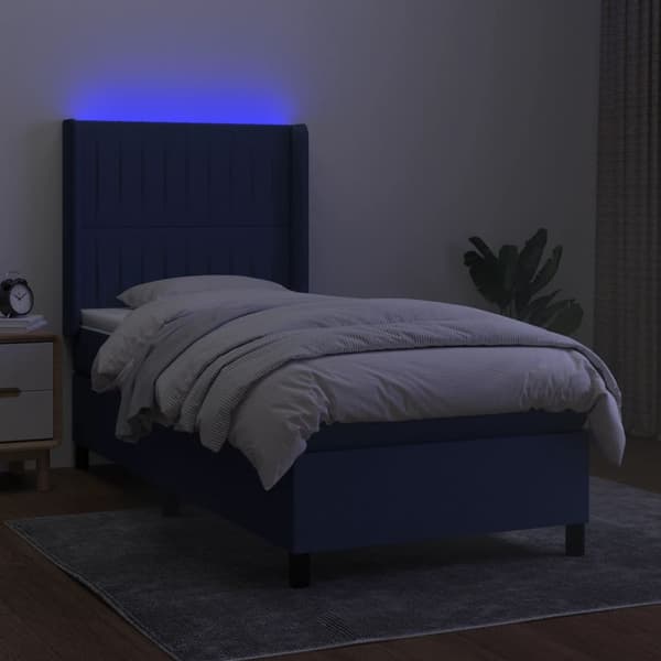 vidaXL Ramsäng med madrass & LED blå 90x200 cm tyg Blå