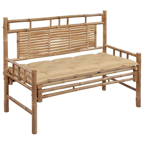 vidaXL Trädgårdsbänk med dyna 120 cm bambu Beige