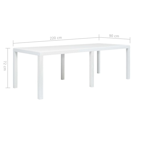 vidaXL Trädgårdsbord vit 220x90x72 cm konstrotting Vit