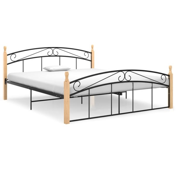 vidaXL Sängram svart metall och massiv ek 160x200 cm Svart