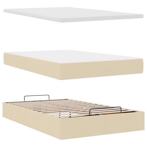 vidaXL Ottoman sängram med madrass gräddvit 120x190 cm tyg Kräm