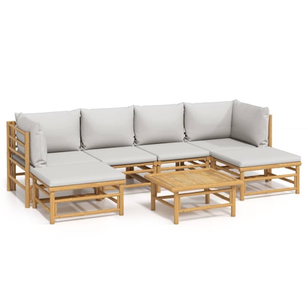 vidaXL Loungegrupp 7 delar ljusgråa dynor bambu Brun