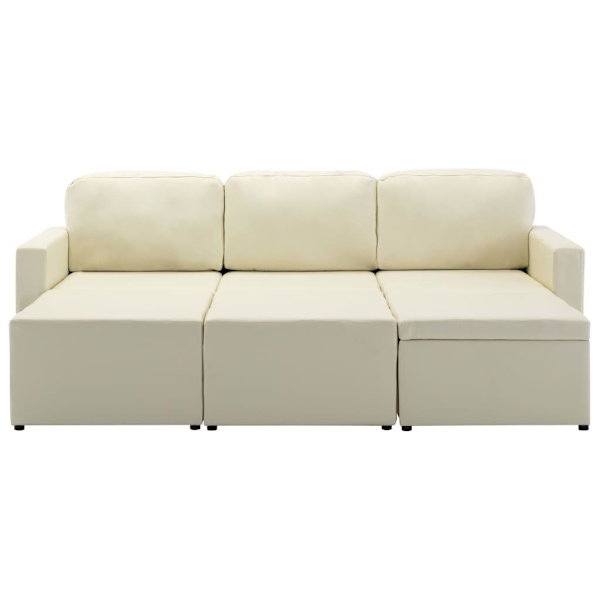 vidaXL Bäddsoffa modulär 3-sits gräddvit konstläder Creme