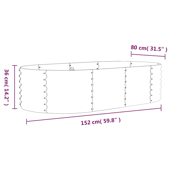 vidaXL Odlingslåda pulverlackerat stål 152x80x36 cm grå Grå
