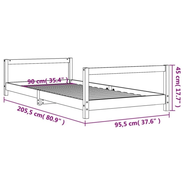 vidaXL Sängram för barnsäng 90x200 cm massiv furu Brun