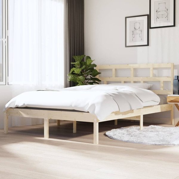 vidaXL Sängram massiv furu 135x190 cm Brun