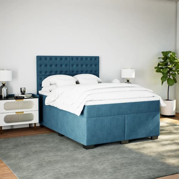vidaXL Ramsäng med madrass blå 160x200 cm sammet Blå