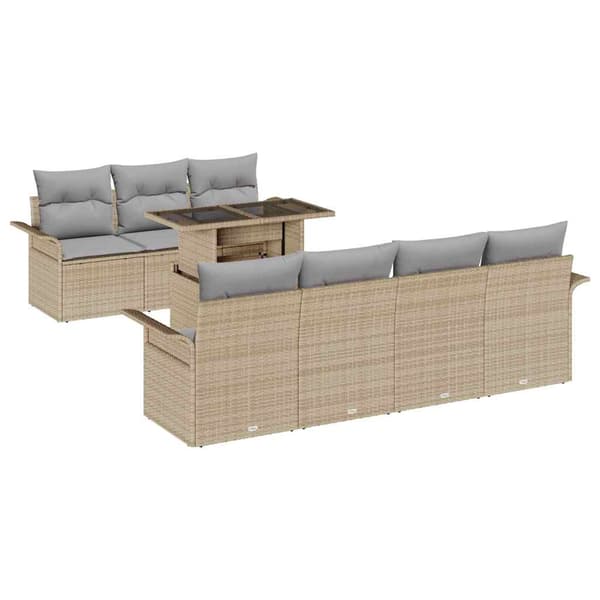 vidaXL Trädgårdsoffset 8 st Beige konstrotting Beige