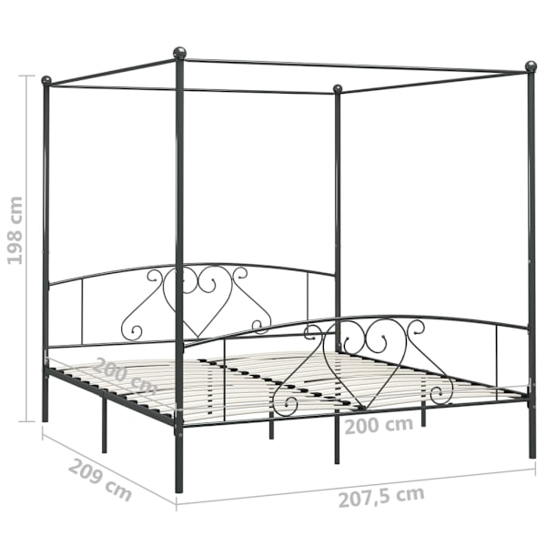vidaXL Himmelsäng grå metall 200x200 cm grå