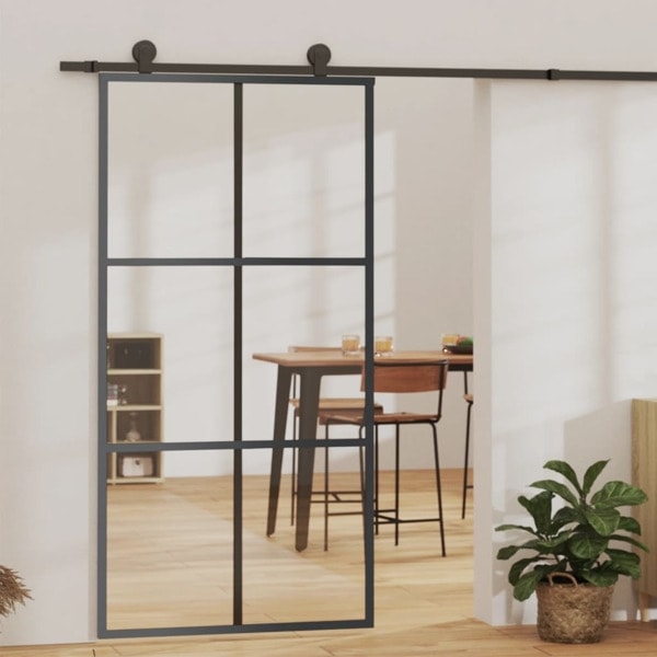 vidaXL Skjutdörr ESG-glas och aluminium 102x205 cm svart Svart