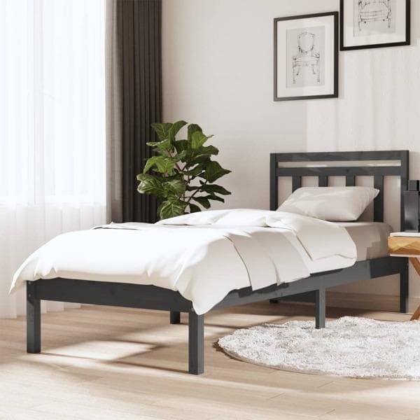 vidaXL Sängram grå massiv furu 100x200 cm Grå