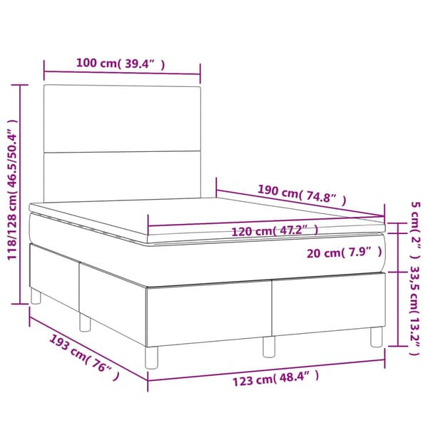 vidaXL Ramsäng med madrass ljusgrå 120x190 cm sammet Grå