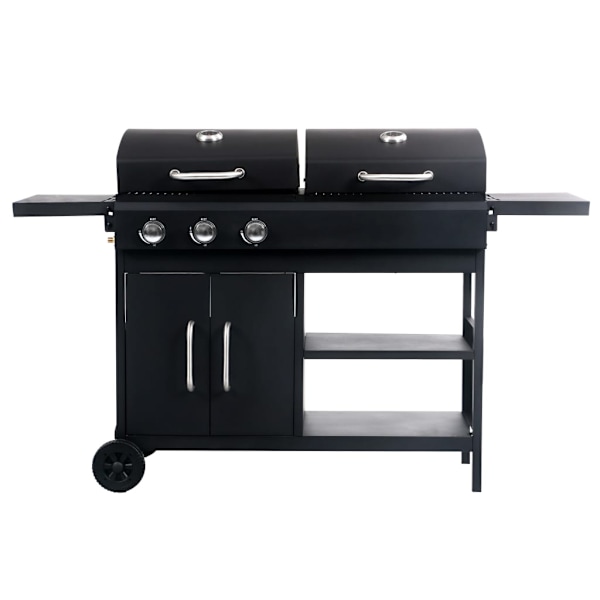 vidaXL Kombinerad gasol- och kolgrill med 3 brännare Svart
