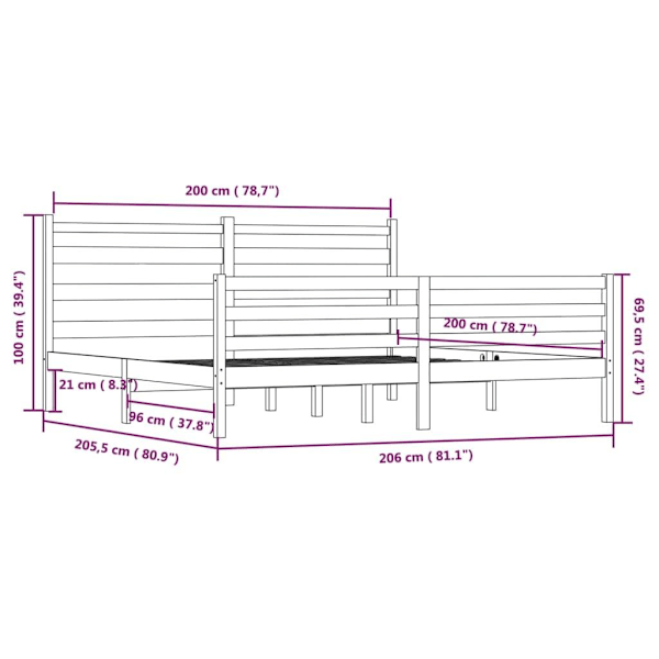 vidaXL Sängram vit massiv furu 200x200 cm Vit
