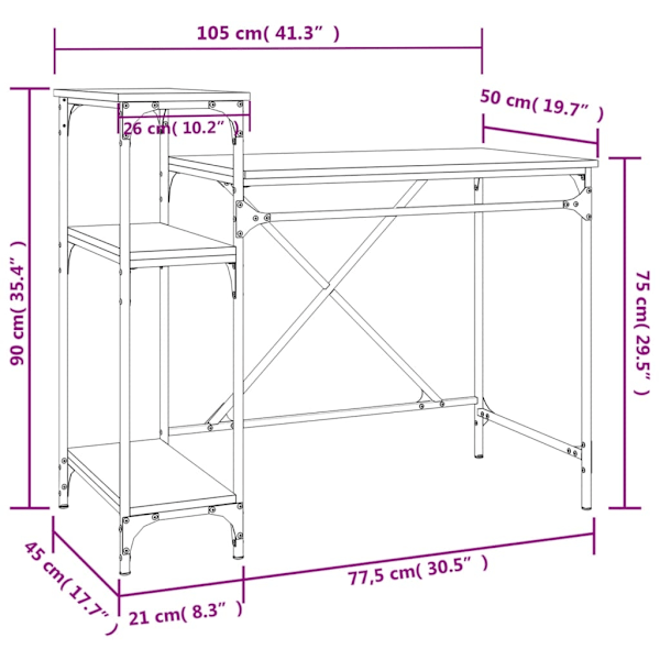 vidaXL Skrivbord med hyllor svart 105x50x90 cm konstruerat trä&järn Svart