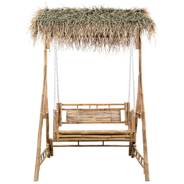 vidaXL 2-sits hammock med palmblad och dynor bambu 202 cm Grön