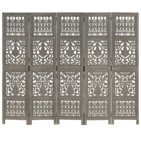 vidaXL Rumsavdelare 5 paneler handsnidad grå 200x165 cm mangoträ grå