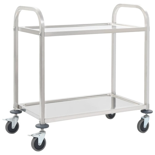 vidaXL Serveringsvagn 2 våningar 96,5x55x90 cm rostfritt stål Silver