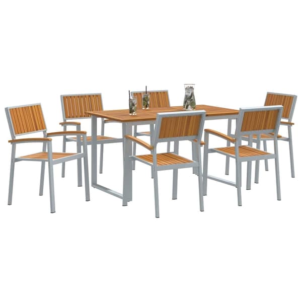 vidaXL Trädgårdsmöbelset 7 pcs Grå Massivt Akaciaträ Grå