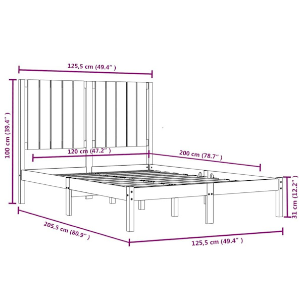 vidaXL Sängram honungsbrun massiv furu 120x200 cm Brun