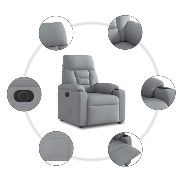 vidaXL Elektrisk reclinerfåtölj ljusgrå tyg Grå